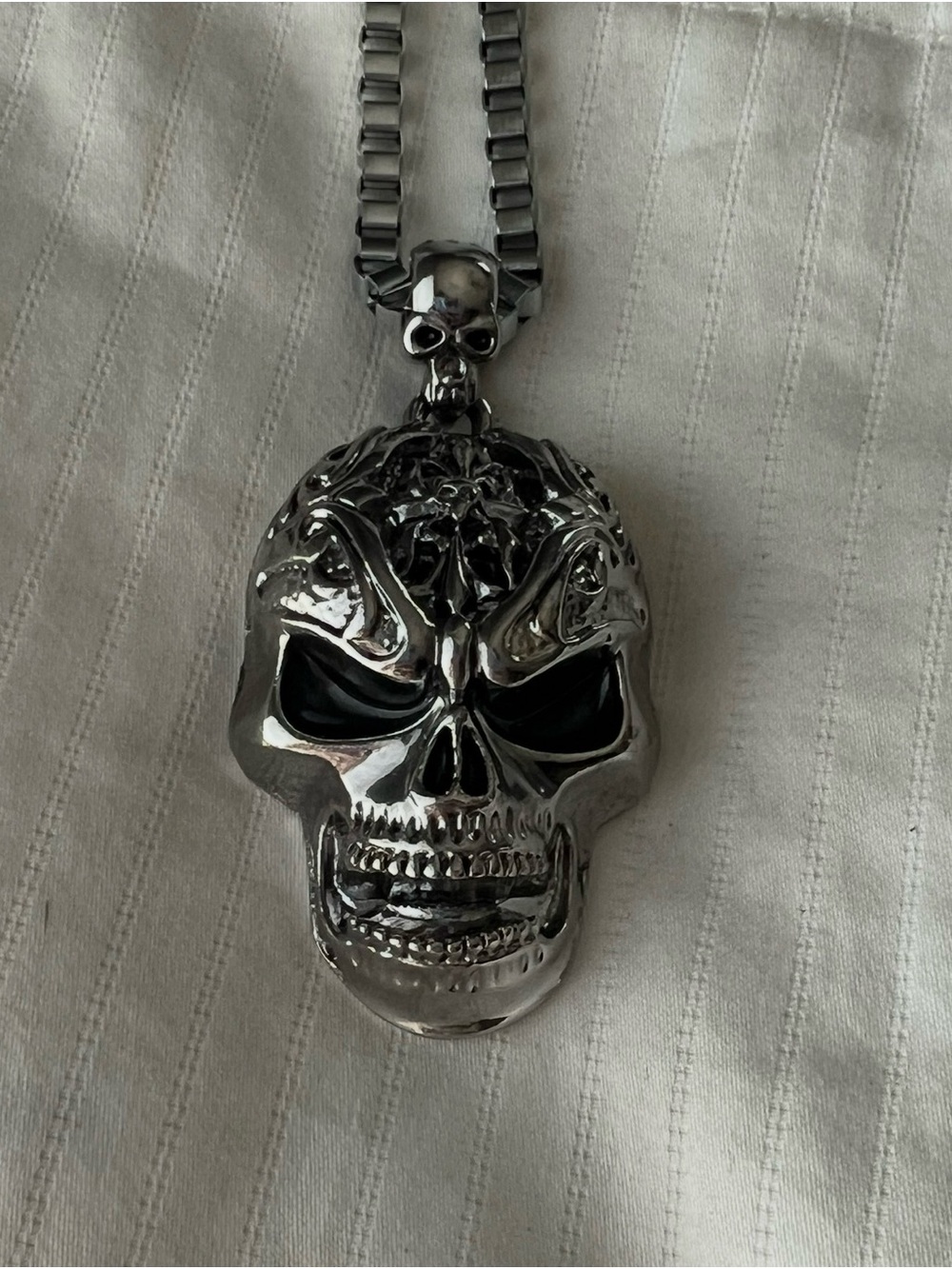 Large silver gothic  Skull Pendant Necklace - Gothic Statement Jewelry